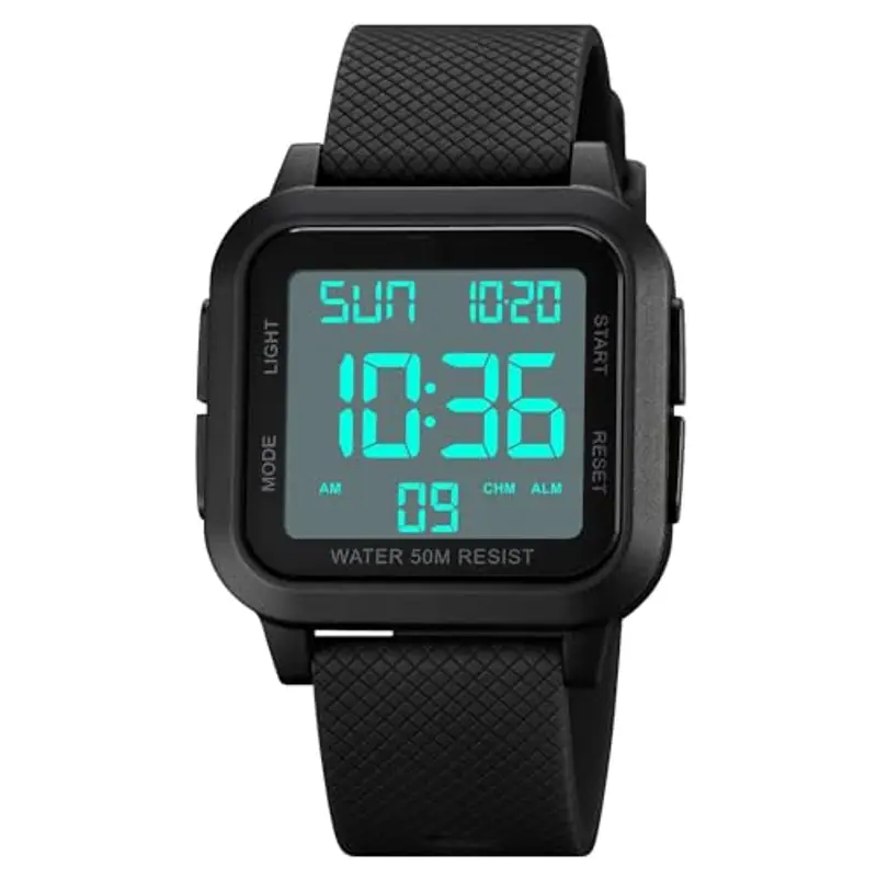 Forrader, Orologio digitale da uomo, sportivo, impermeabile, con retroilluminazione a LED, sveglia, conto alla