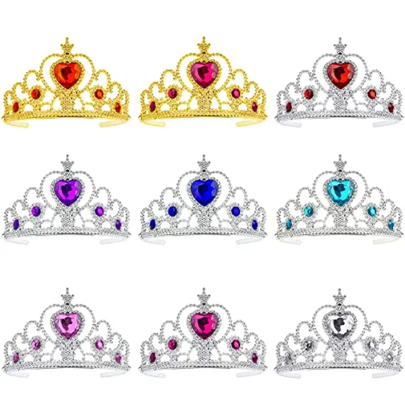 Forreen Princess Tiara Crown, 9 Pezzi Corona Principessa Bambina Scintillante Strass Interessante Tiara Principessa Corona per Bambini Bambine Cosplay Feste di Compleanno