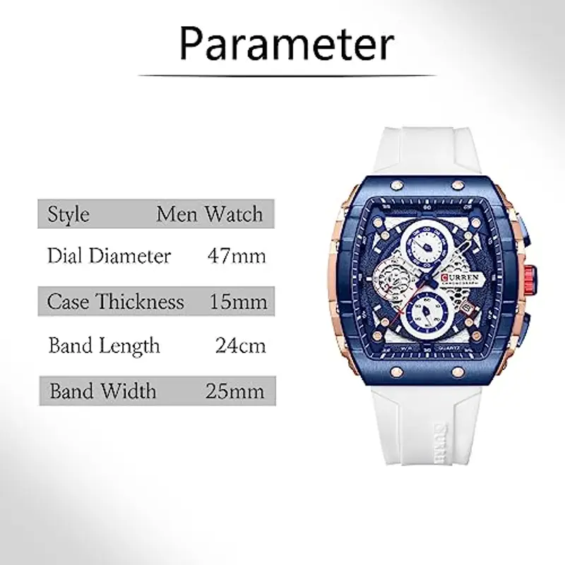 FORSINING Orologio da polso da uomo, analogico, al quarzo, alla moda, rettangolare, grande quadrante, cinturino in silicone, impermeabile, orologio militare con calendario e data, bianco, Militare miniatura 3