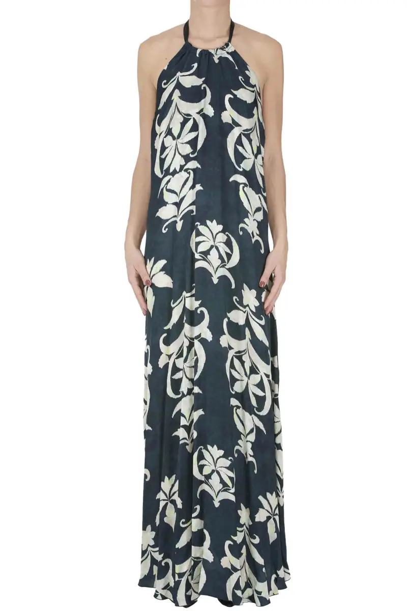 Abito sottoveste in satin jacquard Blu Marino