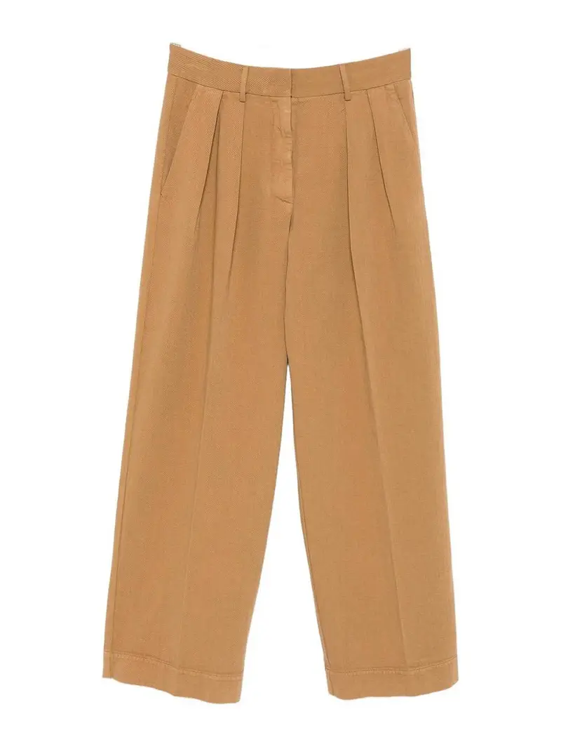 Camel Cotton Trousers Beige