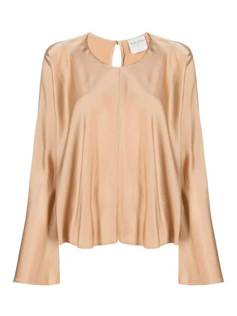 Camicia girocollo in raso di seta Beige