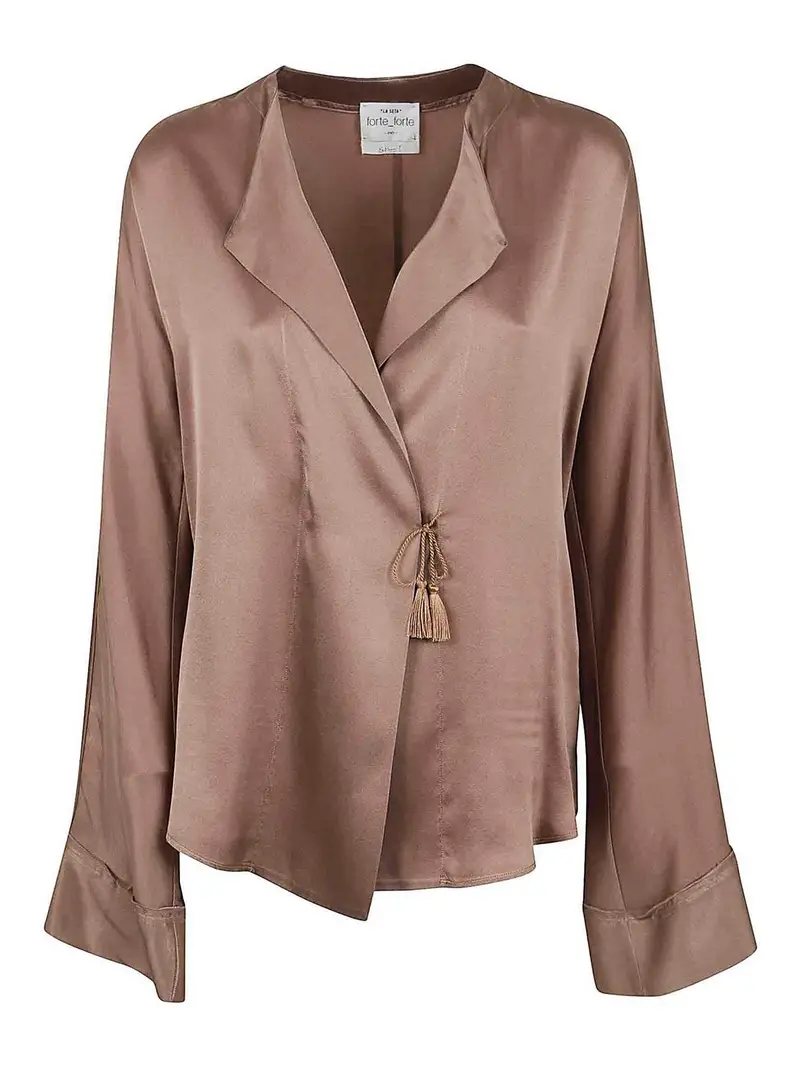 Camicia incrociata in raso di seta Argento