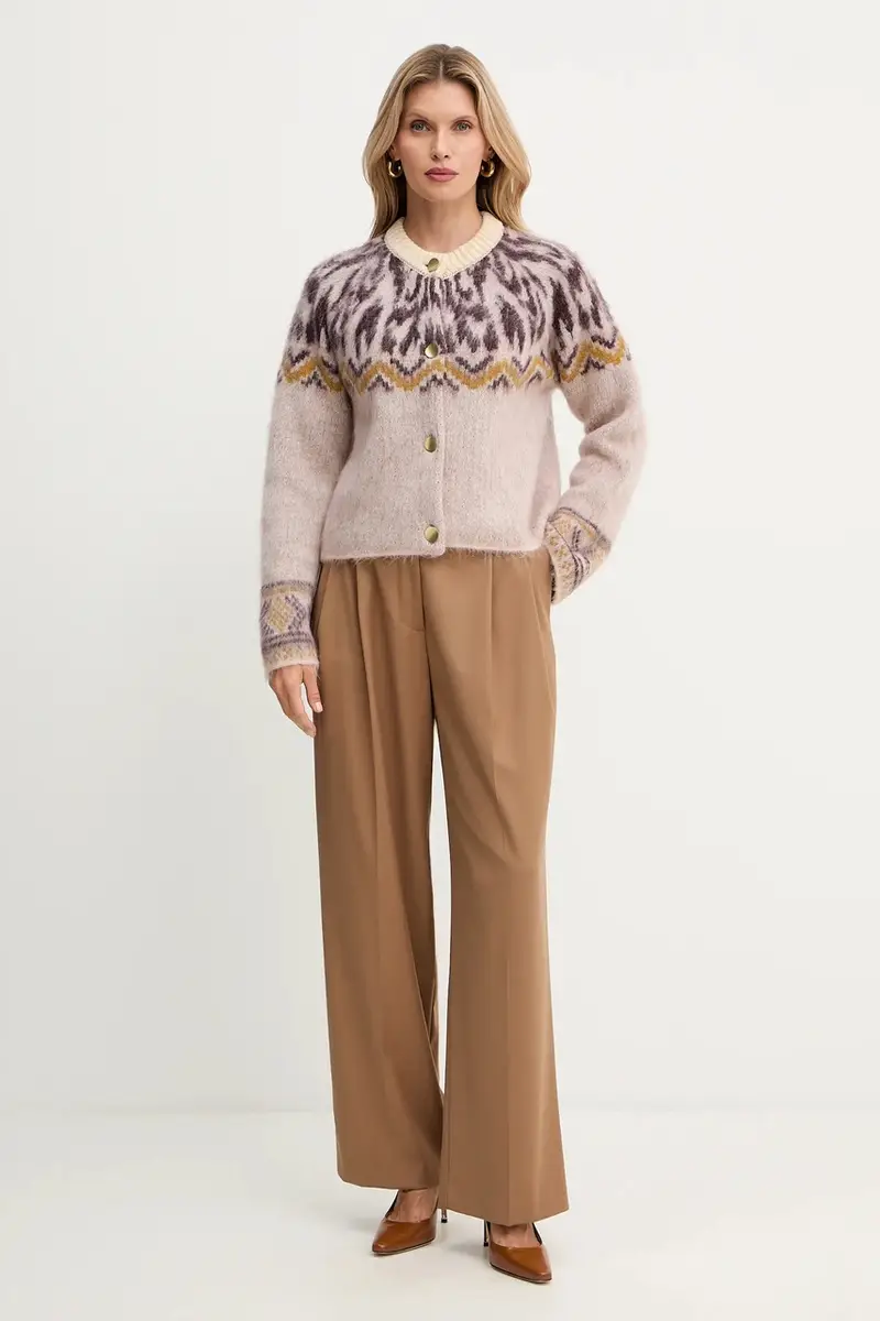 cardigan con lana colore beige 14459.myknit miniatura 4