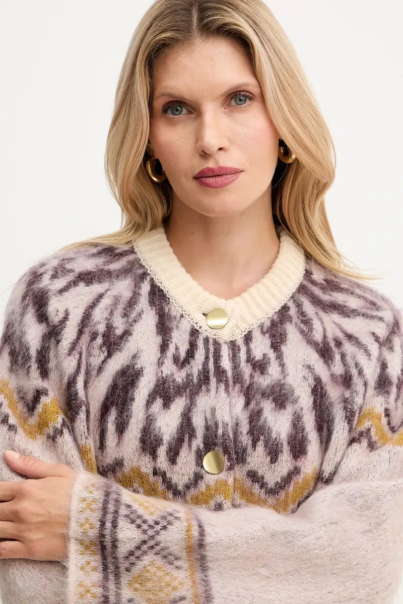 cardigan con lana colore beige 14459.myknit miniatura 5