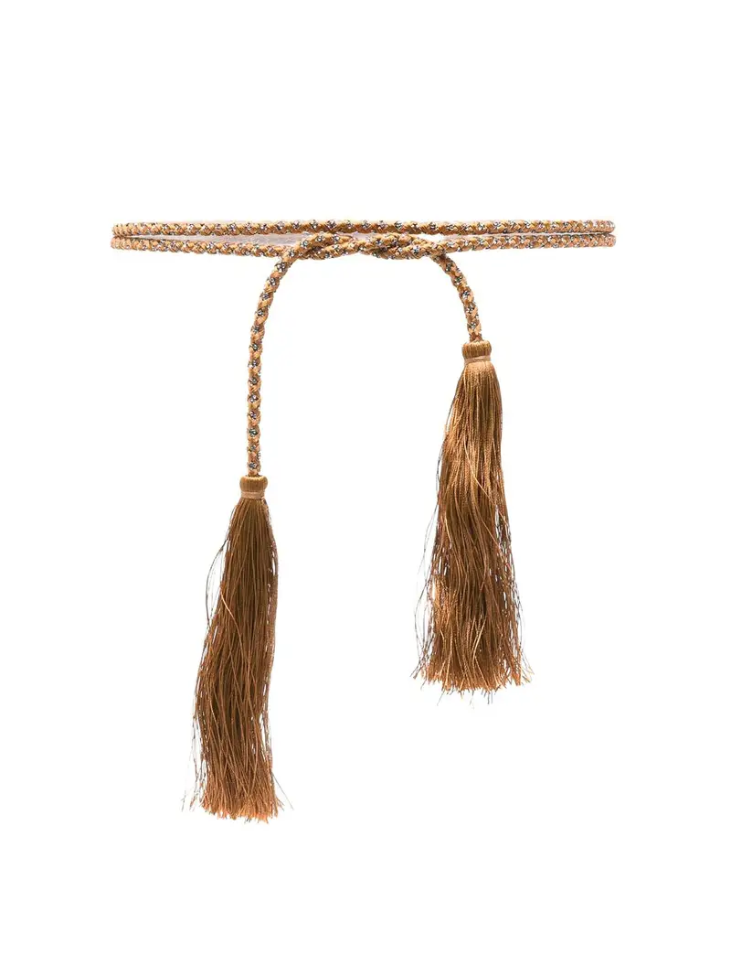 Cintura Con Cristalli E Nappe Marrone Chiaro