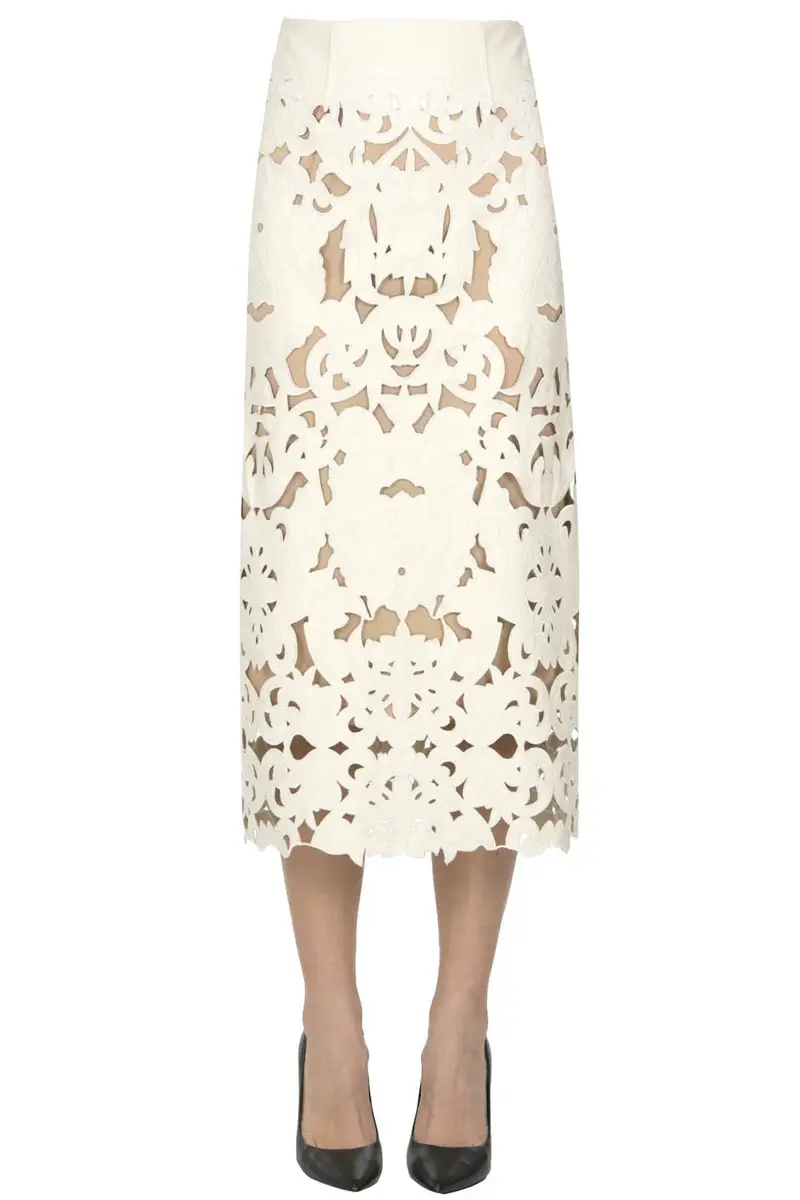 Gonna a tubino in ecopelle traforata