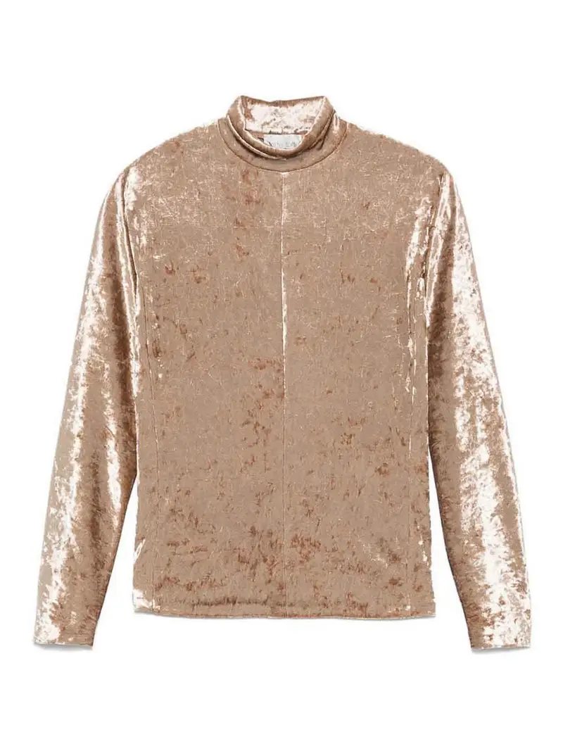 Maglione Dolcevita in Velluto Beige