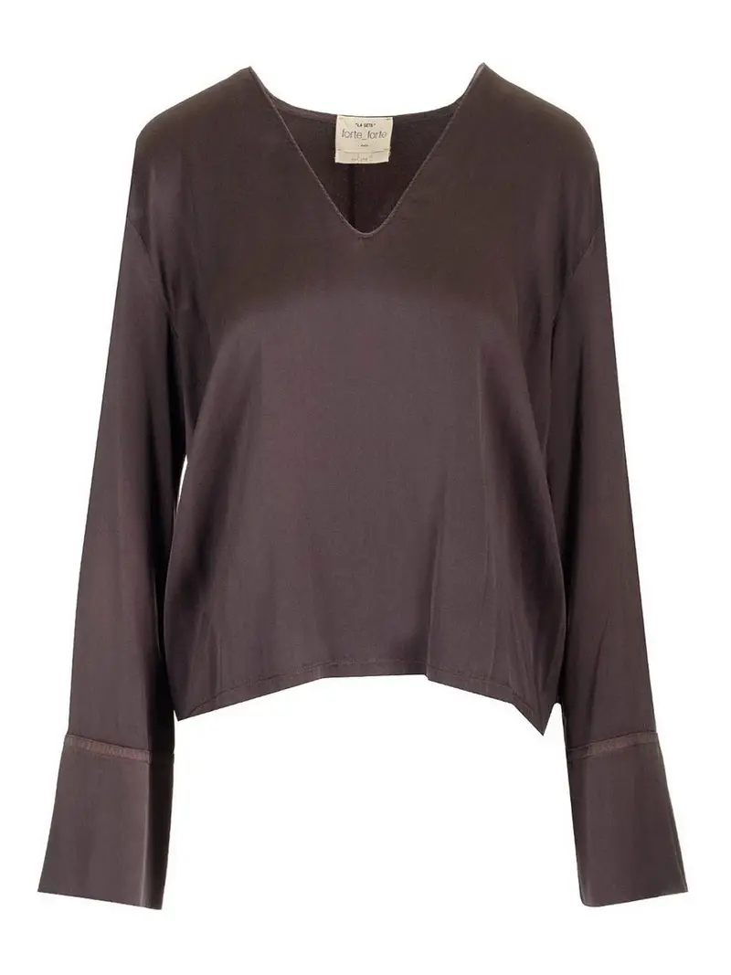 Top satinato di seta Marrone