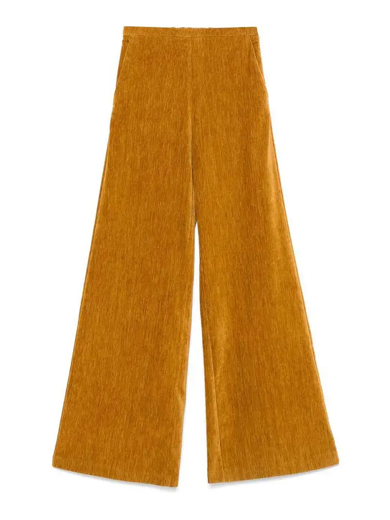 Velvet High-Waisted Trousers Marrone Chiaro