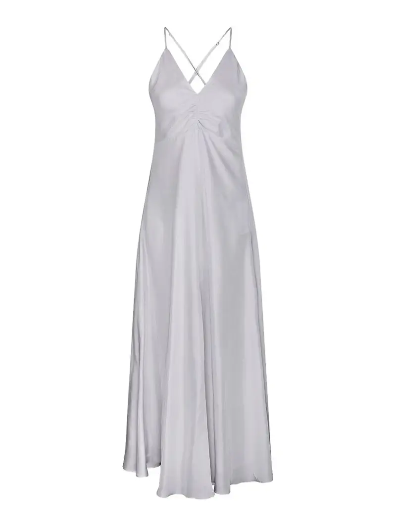 Vestito da slip lungo di seta Grigio Chiaro