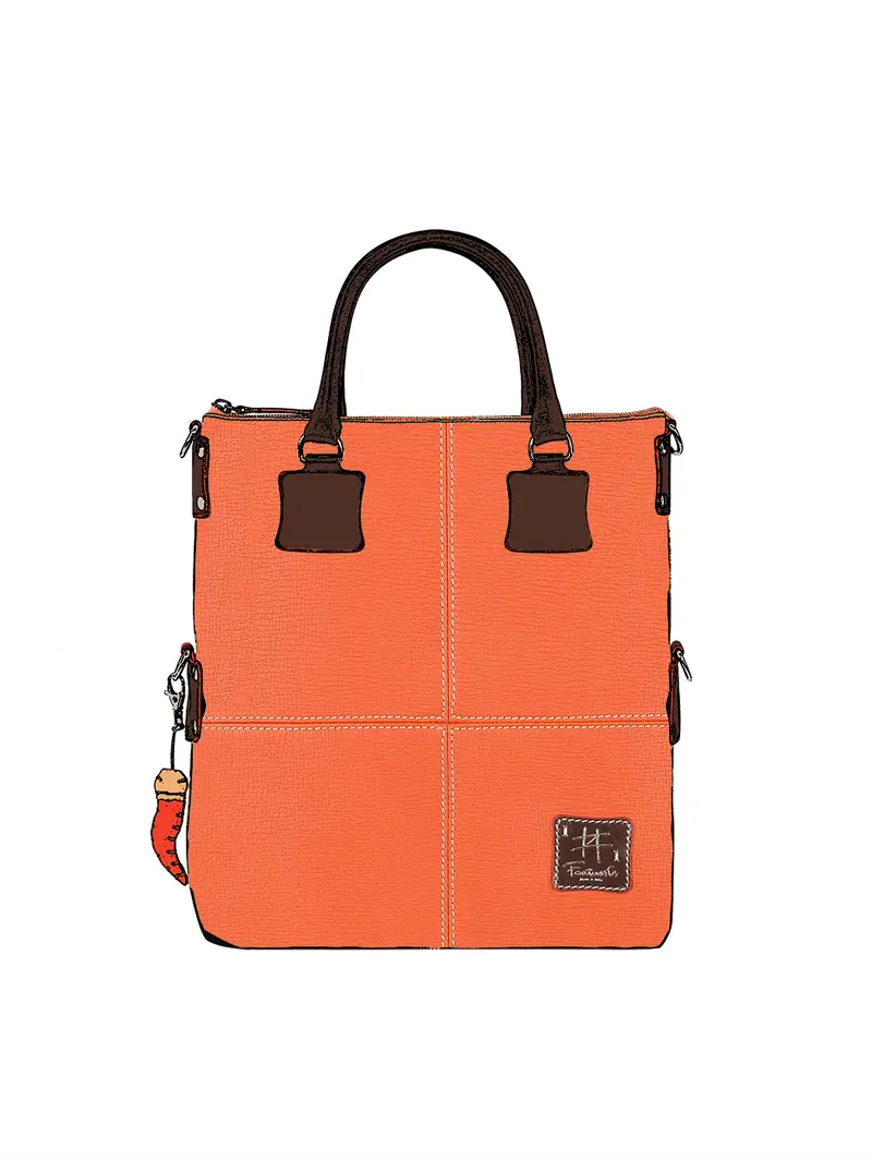 Borsa Grande Tote In Vera Pelle Arancione - Fatta Mano