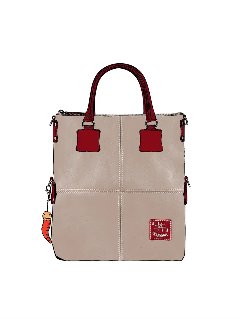 Borsa Grande Tote In Vera Pelle Beige - Fatta Mano