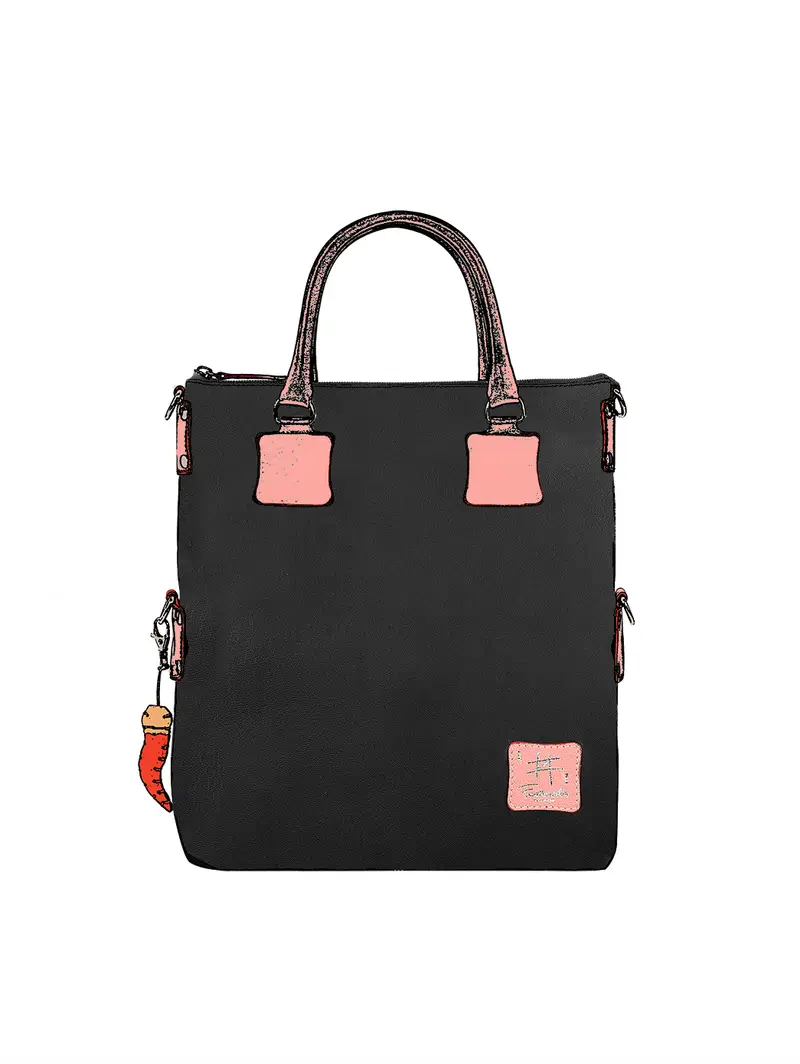 Borsa Grande Tote In Vera Pelle Nero - Fatta Mano