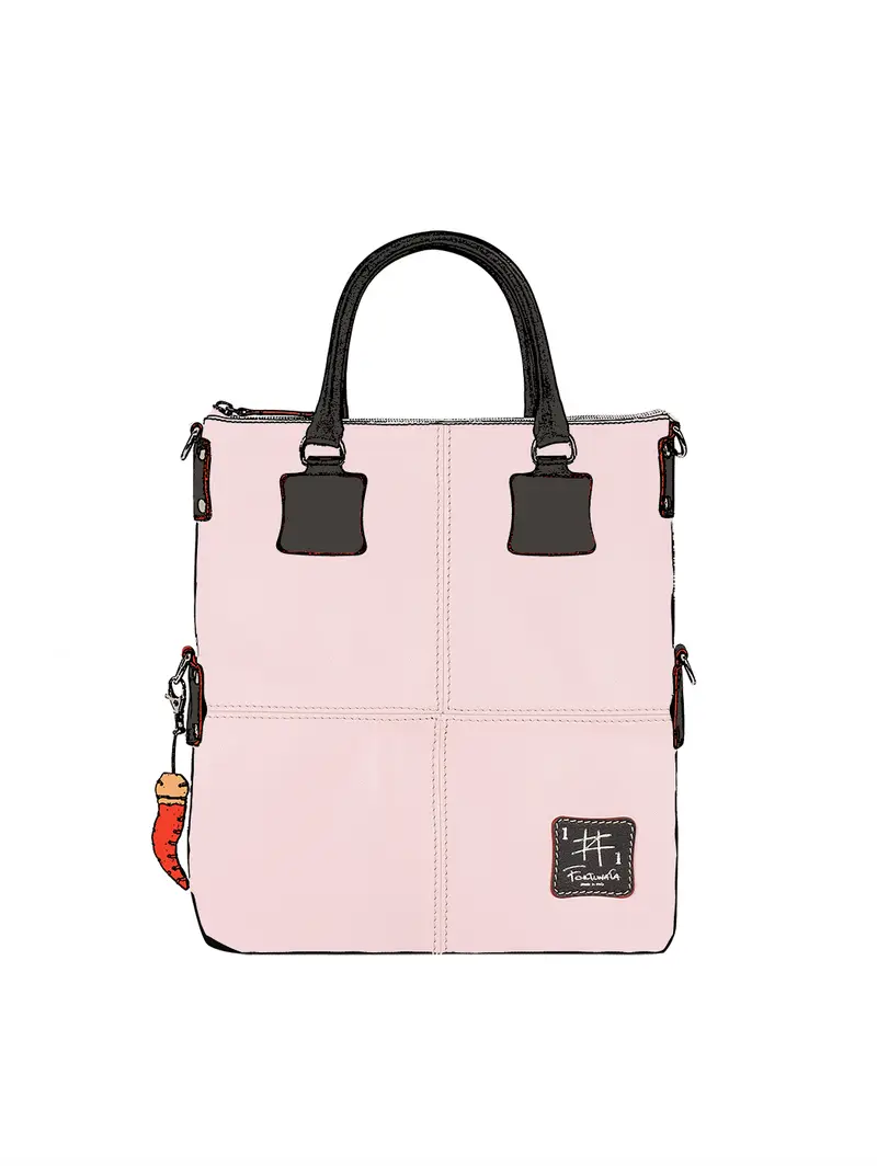 Borsa Grande Tote In Vera Pelle Rosa - Fatta Mano