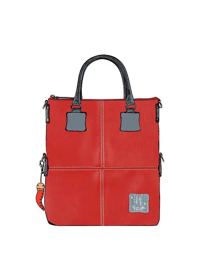 Borsa Grande Tote In Vera Pelle Rossa - Fatta Mano Rosso