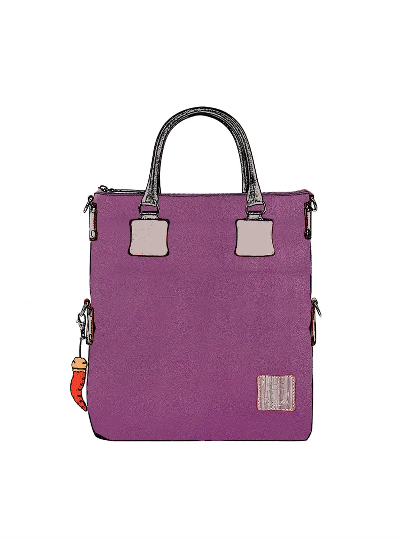 Borsa Grande Tote In Vera Pelle Viola - Fatta Mano