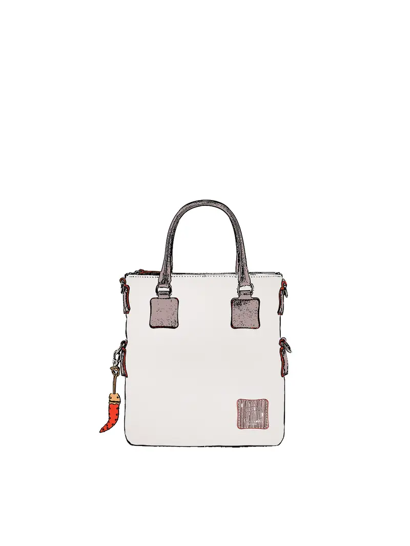 Borsa Mini Shopper Pelle Bianca Spalla Tracolla Rimovibile Bianco