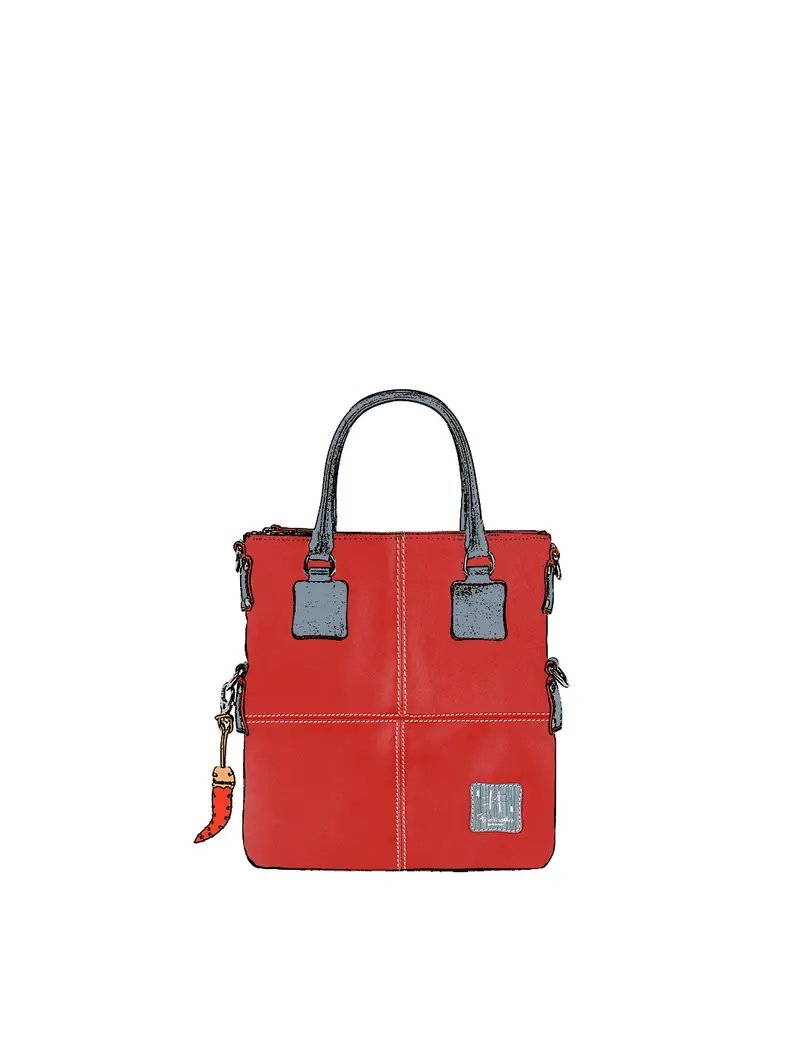 Borsa Mini Shopper Pelle Rosso Spalla Tracolla Rimovibile