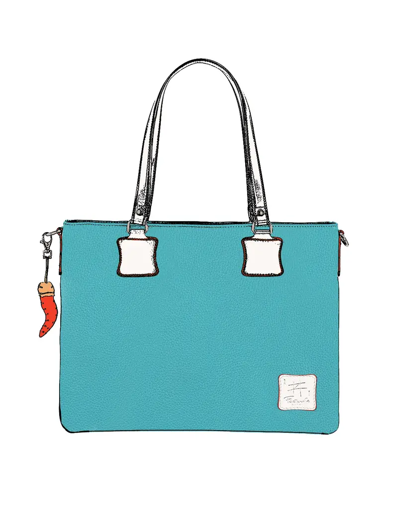 Shopper In Pelle Celeste Spalla Tracolla Rimovibile Azzurro