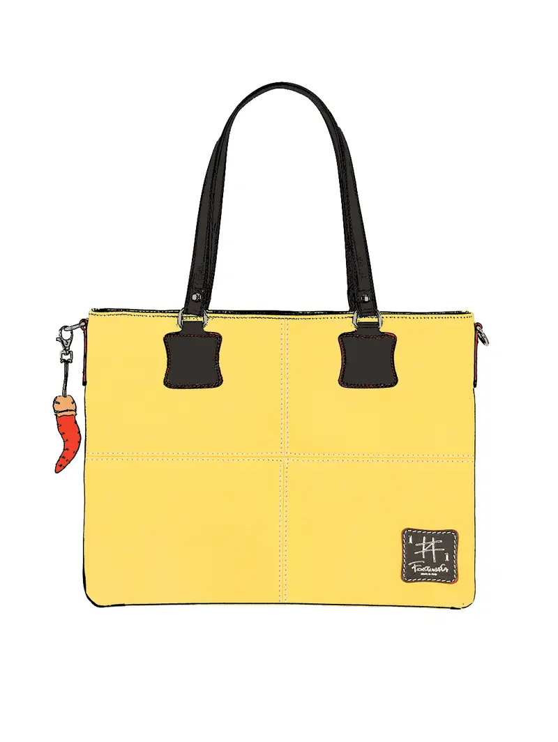 Shopper In Pelle Giallo Spalla Tracolla Rimovibile