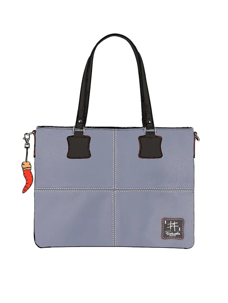 Shopper In Pelle Grigio Spalla Tracolla Rimovibile
