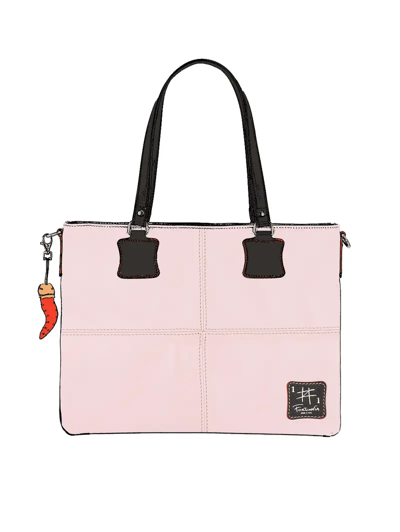 Shopper In Pelle Rosa Spalla Tracolla Rimovibile
