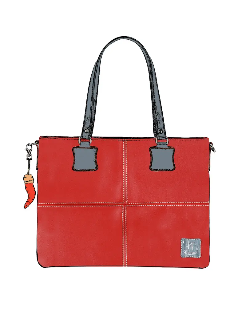 Shopper In Pelle Rossa Spalla Tracolla Rimovibile Rosso