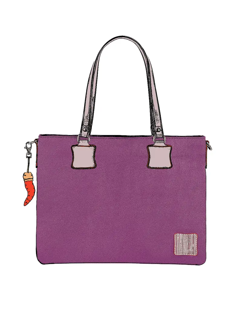 Shopper In Pelle Viola Spalla Tracolla Rimovibile