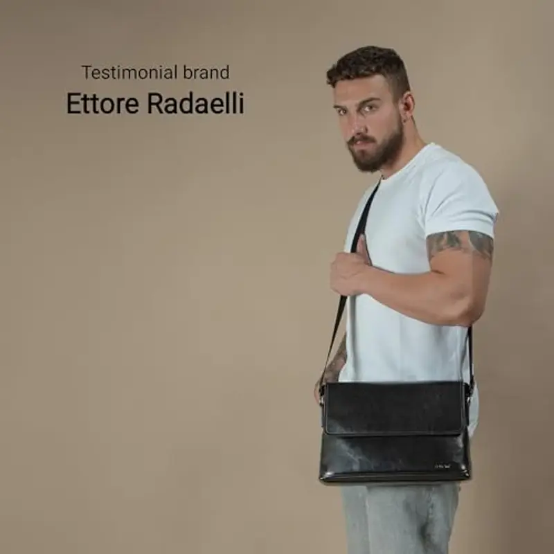 FOSCINI Borsa nera messenger uomo donna in pelle a Tracolla | Porta documenti | porta PC 13" e fogli A4 | per università ufficio lavoro viaggio | nuova collezione 3.0 | elegante leggera miniatura 2