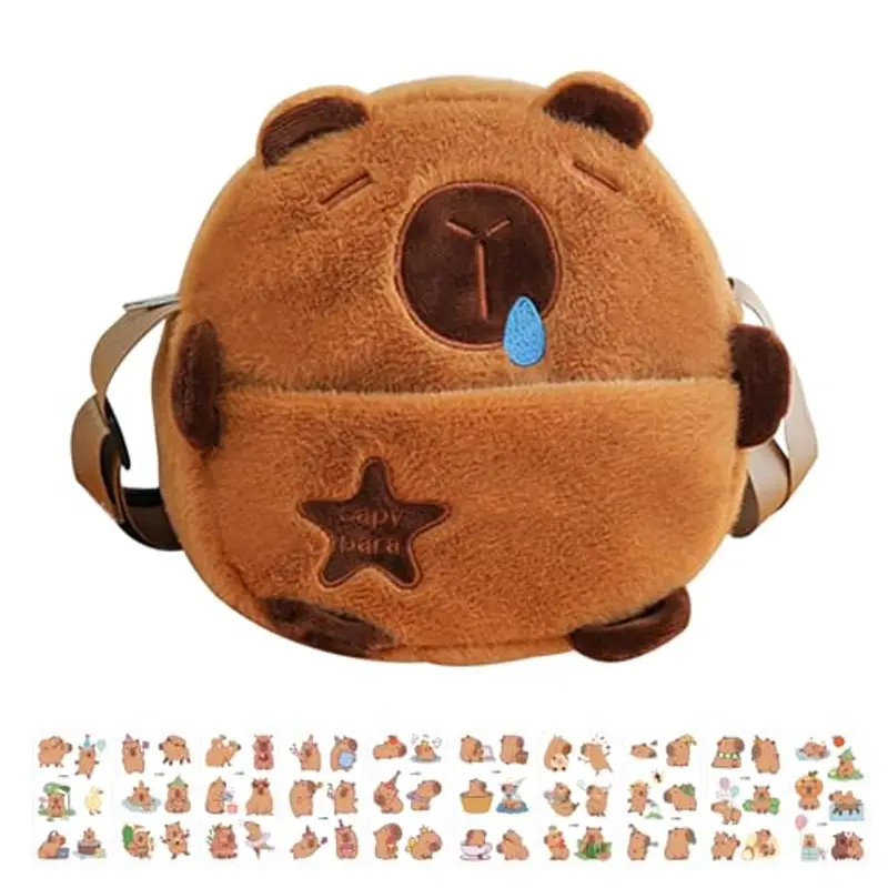 FOSDICK Capibara Peluche Borsetta Bambina con 10 Tatuaggi Temporanei, Carino Capibara Borsa Bambina, Borsetta Ragazza Capybara, Piccolo Borsa Ragazza, Borse a Tracolla Capybara, Regalo ragazza