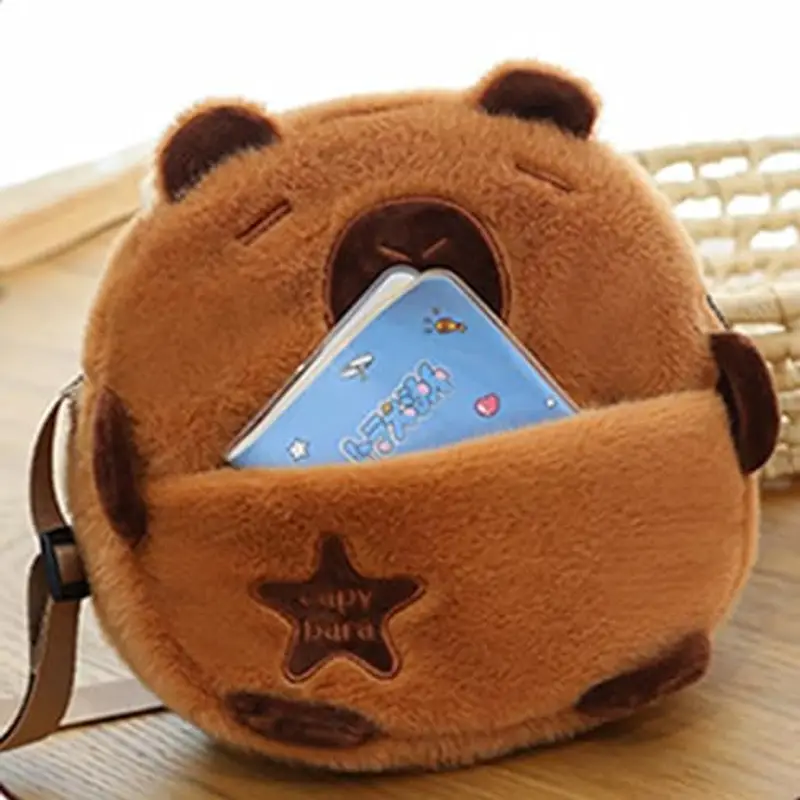 FOSDICK Capibara Peluche Borsetta Bambina con 10 Tatuaggi Temporanei, Carino Capibara Borsa Bambina, Borsetta Ragazza Capybara, Piccolo Borsa Ragazza, Borse a Tracolla Capybara, Regalo ragazza miniatura 3