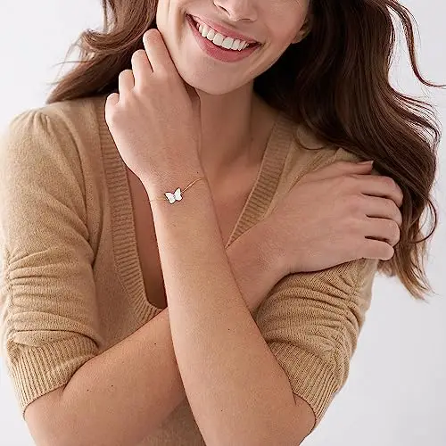 Fossil Bracciale a catena sottile da donna in acciaio inox con chiusura a moschettone, Bianco e oro giallo miniatura 3