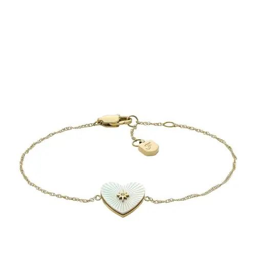 Fossil Bracciale a catena sottile da donna in acciaio inox con chiusura a moschettone, Giallo oro