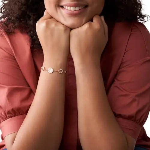 Fossil Bracciale a catena sottile da donna in acciaio inox con chiusura a moschettone, Oro del raccolto miniatura 2