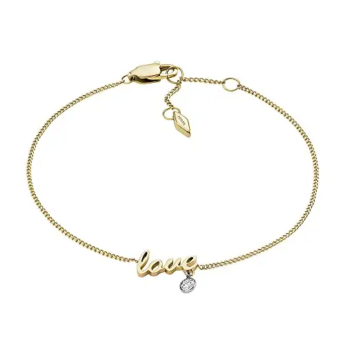 Fossil Bracciale a catena sottile da donna in acciaio inox con chiusura a moschettone, Oro e blu
