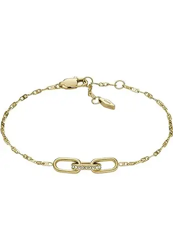 Fossil Bracciale a catena sottile da donna in acciaio inox con chiusura a moschettone, Oro lucido