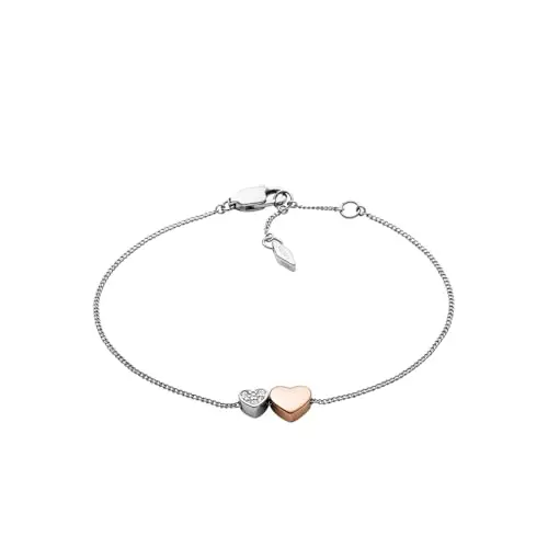 Fossil Bracciale a catena sottile da donna in acciaio inox con chiusura a moschettone, Tono argento Rosa