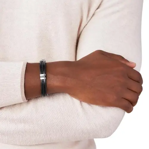 Fossil Bracciale da Uomo, Bracciale con Cinturino in Pelle, Lunghezza Interna 20 cm, Altezza 9 mm, Nero miniatura 2