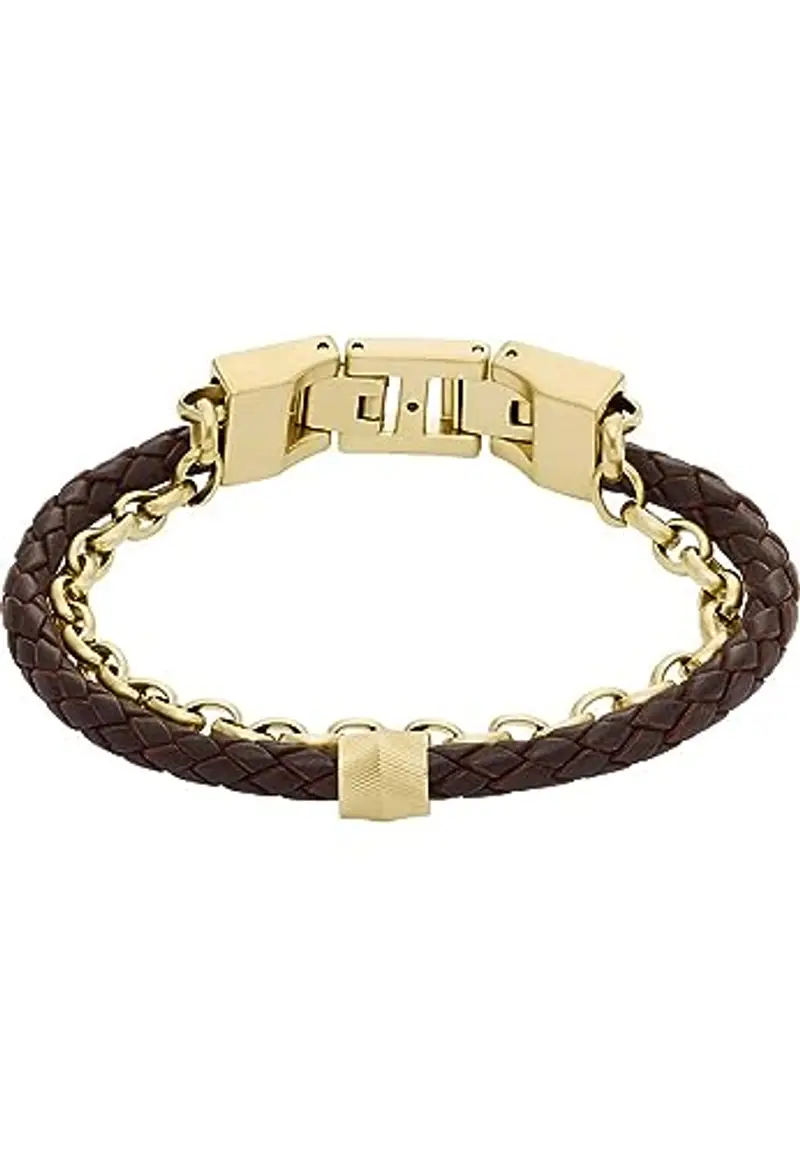 Fossil Bracciale da uomo, Bracciale in pelle impilata, L: 219 mm, L: 12,5 mm, Oro