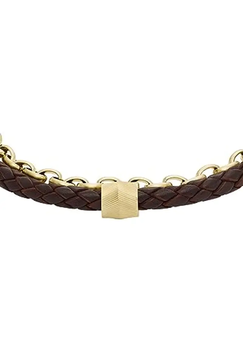 Fossil Bracciale da uomo, Bracciale in pelle impilata, L: 219 mm, L: 12, 5 mm, Oro miniatura 2