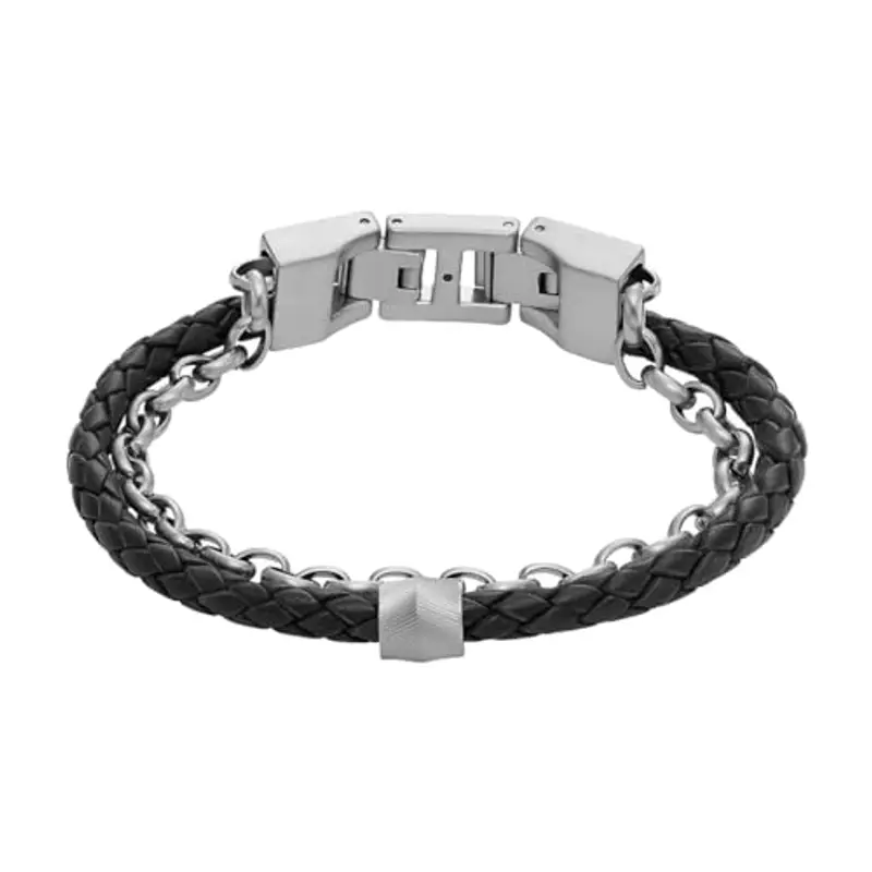 Fossil Bracciale da uomo, Bracciale in pelle impilato, L: 219 mm, L: 12,5 mm, Argento