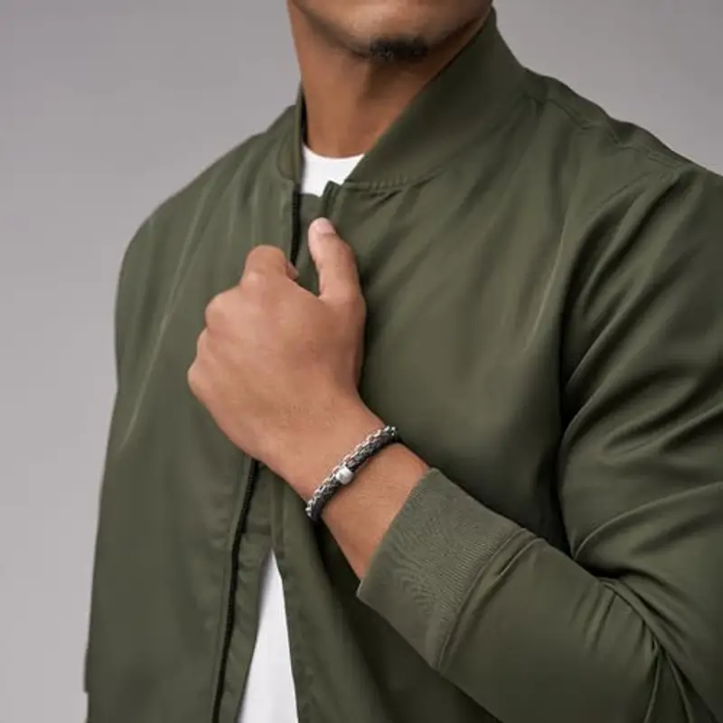 Fossil Bracciale da uomo, Bracciale in pelle impilato, L: 219 mm, L: 12, 5 mm, Argento miniatura 3