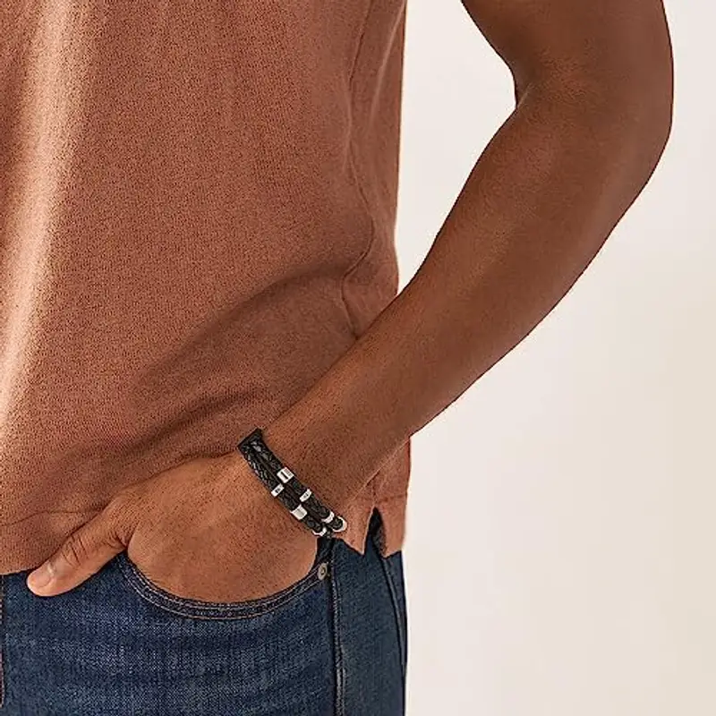 Fossil Bracciale da uomo Leather Essentials, Bracciale in pelle nera, Lunghezza: 256 mm, Larghezza: 13, 7 mm, JF04473040 miniatura 3