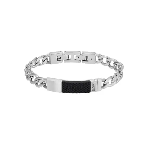 Fossil Bracciale Da Uomo, Lunghezza: 205 mm, Larghezza: 42 mm, Altezza: 9 mm Bracciale In Acciaio Inossidabile Argento,