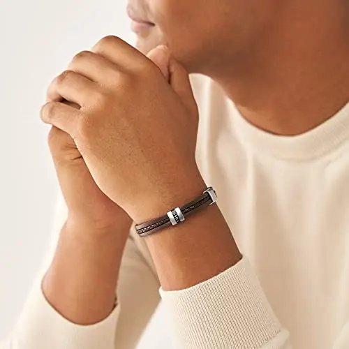 Fossil Bracciale Da Uomo, Lunghezza: 213 mm, Larghezza: 10, 8 mm Bracciale In Pelle Marrone, JF04133040 miniatura 2