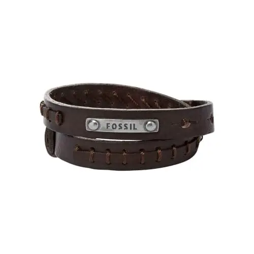 Fossil Bracciale Da Uomo Vintage Casual, Doppio Avvolgimento Lunghezza Totale: 480 mm Bracciale In Pelle Marrone,