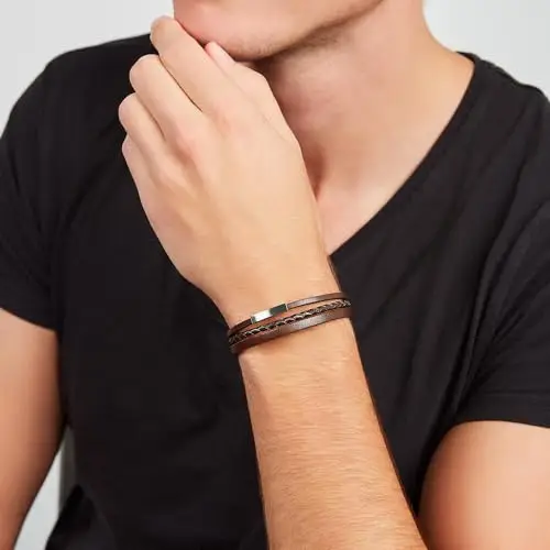 Fossil Bracciale Da Uomo Vintage Casual, Lunghezza: 180 mm - 195 mm Bracciale In Pelle Marrone, JF03323040 miniatura 2