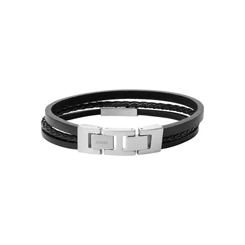 Fossil Bracciale Da Uomo Vintage Casual, Lunghezza: 180 mm - 195 mm Bracciale In Pelle Nera, JF03322040