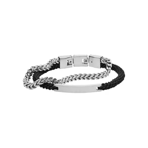 Fossil Bracciale Da Uomo Vintage Casual, Lunghezza Interna: 180 mm - 195 mm Bracciale In Acciaio Inossidabile Argento,